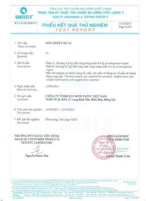 Kết quả thử nghiệm Sơn Epoxy SB 711