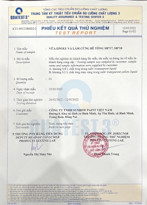 Test results: EPOXY mortar and concrete hardener SB717, SB718